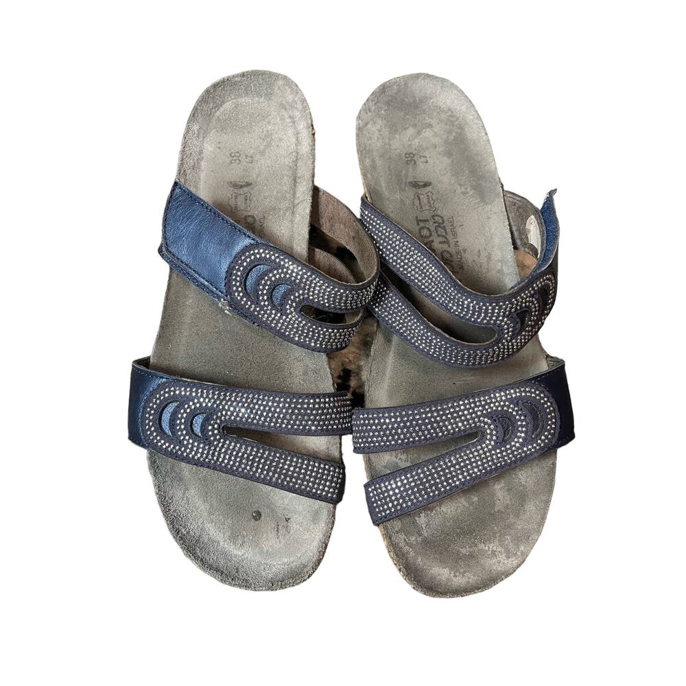 Naot Blue/Silver Metallic Sparkle Slide Sandals Women's 7/38